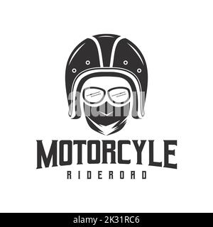 Design vettoriale logo Rider con faccia chiusa. Moto, casco, concetto di logo automobilistico. Modello di logo vettoriale Illustrazione Vettoriale