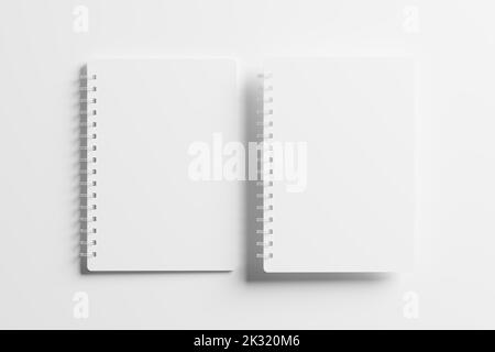 A4 A5 Rending White Blank Mockup per notebook a spirale con angoli arrotondati 3D Foto Stock