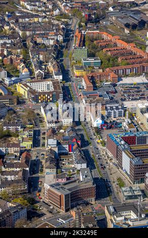 Veduta aerea, Unionviertel Rheinische Straße, Dortfelder Brücke, Dortmund, zona della Ruhr, Renania settentrionale-Vestfalia, Germania, DE, Europa, tassa di proprietà, Immob Foto Stock