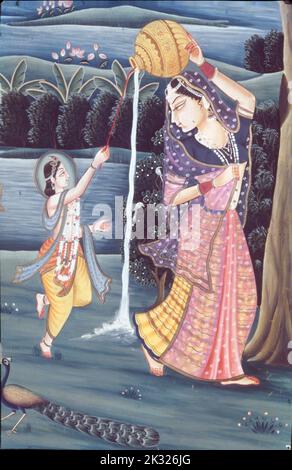 Pittura in miniatura, stile Radha Krishna Foto Stock