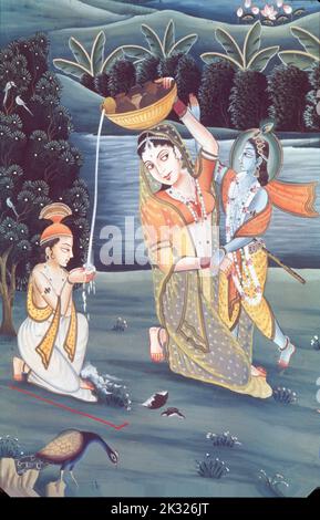 Pittura in miniatura, stile Radha Krishna Foto Stock