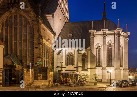 Freiberg: Piazza Untermarkt, Cattedrale in , Sachsen, Sassonia, Germania Foto Stock