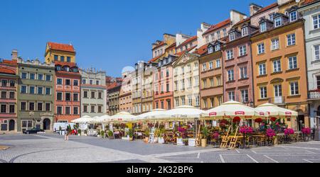 Panorama della piazza del mercato della città vecchia a Varsavia, Polonia Foto Stock