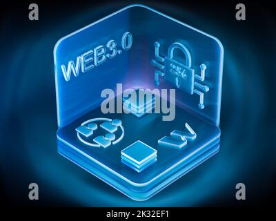 Concetto del futuro internet web 3,0 basato su blockchain Foto Stock