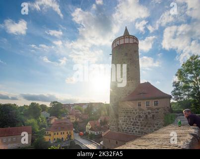 Bautzen: torre alte Wasserkunst (antiche opere d'acqua) a Oberlausitz, alta Lusazia, Sachsen, Sassonia, Germania Foto Stock