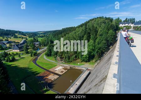 Neuhausen (Erzgebirge): Bacino idrico di Rauschenbach, diga di Erzgebirge, Monti ore, Sachsen, Sassonia, Germania Foto Stock