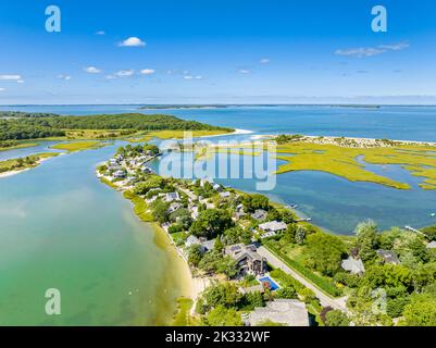 Vista aerea della strada di Towd Point e dell'area del mare nord Foto Stock