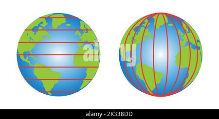 diagramma di latitudine e longitudine della terra Illustrazione Vettoriale
