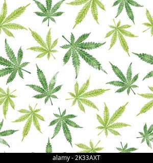 La marijuana acquerello lascia un modello senza cuciture. Background vettoriale di cannabis Illustrazione Vettoriale