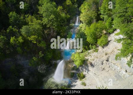 vista panoramica aerea delle tre cascate toscane Foto Stock