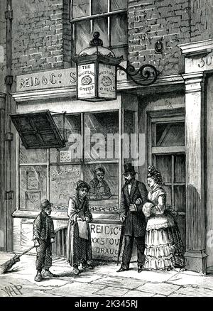 Pub a Covent Garden chiamato dopo un whistling Oyster che è stato venduto nel pub, Drury Lane Covent Garden 19th ° secolo illustrazione Londra Foto Stock