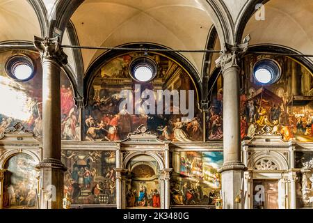 Italia Veneto Venezia la Chiesa di San Zaccaria (9th° secolo) - fresco Papa Benedetto III visita la chiesa di San Zaccaria Foto Stock