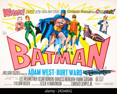 Poster vintage 1960s - BATMAN, da sinistra: Cesar Romero, Frank Gorshin, Adam West, Burt Ward, Lee Meriwether, Burgess Meredith, 1966, TM e Copyright Foto Stock
