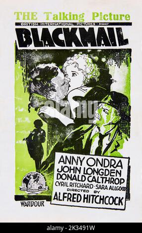 Blackmail 1929 film dramma thriller britannico diretto da Alfred Hitchcock e protagonista Anny Ondra, John Longden Foto Stock