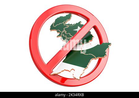 Mappa pakistana con segno vietato, 3D rendering isolato su sfondo bianco Foto Stock