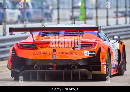 Sebring, Florida, Stati Uniti. 24th settembre 2022. Fanatec GT World Challenge America Powered by AWS al Sebring International Speedway, Stati Uniti. Le auto sportive preferite da marchi come Acura, Aston Martin, Ferrari, Lamborghini, Mercedes-AMG, E Porsche affronterà le asperità nella Florida centrale. Credit: Yaroslav Sabitov/YES Market Media/Alamy Live News Foto Stock