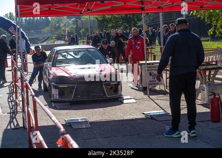 Sofia Rally - pit stop alle corse automobilistiche in occasione della gara automobilistica a Sofia, Bulgaria Foto Stock