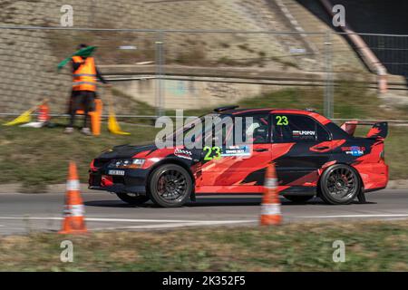 Sofia Rally - auto da corsa rossa alla competizione automobilistica di Sofia, Bulgaria Foto Stock