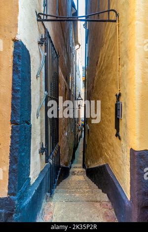 Vicolo di Marten Trotzig, svedese: Marten Trotzig Grand, la strada più stretta di Stoccolma con 36 gradini e 90 centimetri di larghezza, situato in Gamla stan, la città vecchia di Stoccolma, Svezia Foto Stock