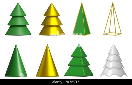 Set di isolati 3D alberi di natale Illustrazione Vettoriale