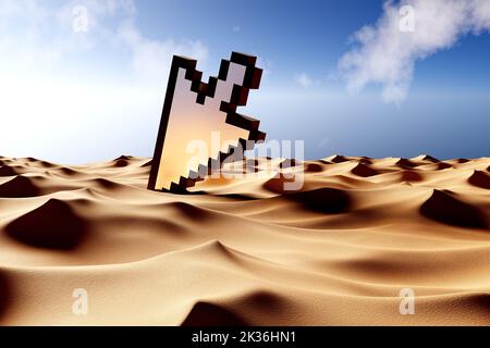 Errore abbattuto computer mouse puntatore pixel nel deserto - 3D Illustrazione - Internet Down errore Foto Stock