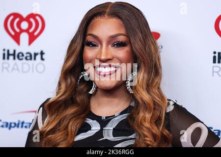 Las Vegas, Stati Uniti. 24th Set, 2022. LAS VEGAS, NEVADA, USA - 24 SETTEMBRE: Drew Sidora si presenta nella sala stampa al 2022 iHeartRadio Music Festival - Night 2 tenutosi presso la T-Mobile Arena il 24 settembre 2022 a Las Vegas, Nevada, Stati Uniti. (Foto di Xavier Collin/Image Press Agency) Credit: Image Press Agency/Alamy Live News Foto Stock