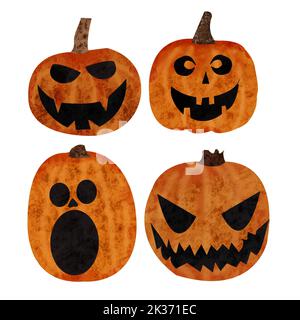 Set acquerello di zucca di Halloween. Foto Stock