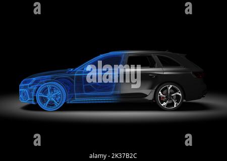 Auto generica e senza marchio, a struttura a reticolo e nera. 3D illustrazione Foto Stock