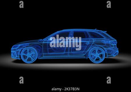 Auto generica e senza marchio, a struttura a reticolo e nera. 3D illustrazione Foto Stock