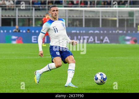 Phil Foden in Inghilterra durante la partita di calcio della UEFA Nations League Italia a Milano, 23 2022 settembre Foto Stock