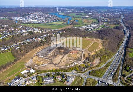 Veduta aerea, Kippe Enerke an der Kohlenbahn, superstrada A1, Grundschöttel, Wetter, zona della Ruhr, Renania settentrionale-Vestfalia, Germania, Gestione dei rifiuti, DE, Land Foto Stock