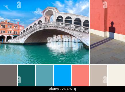 Colori coordinati dall'immagine del ponte di Rialto sul Canal Grande a Venezia. Foto Stock