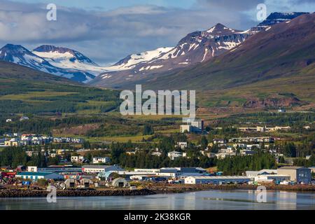 Industria in Eyjaffjordur, Akureyri, Islanda, Europa Foto Stock