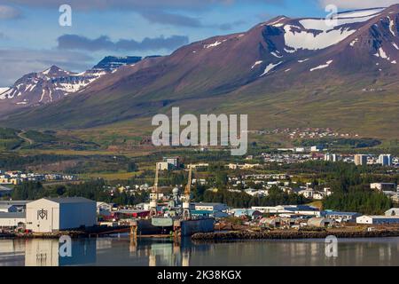 Industria in Eyjaffjordur, Akureyri, Islanda, Europa Foto Stock