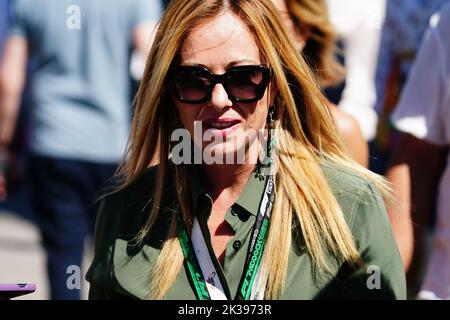 Giorgia Meloni (ITA) primo ministro italiano, nel paddock del GP d'Italia di F1 2022 a Monza Foto Stock