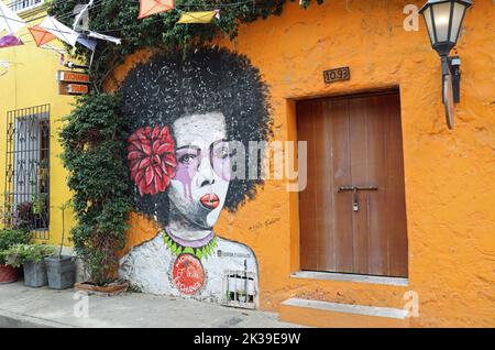 Arte di strada nella zona Getsemani di Cartagena Foto Stock