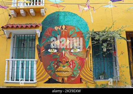 Arte di strada nella zona Getsemani di Cartagena Foto Stock