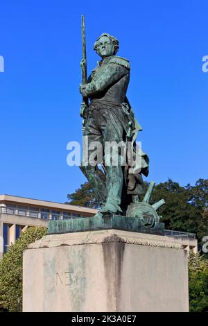 Statua di Michel Ney (1769-1815), 1st Duca di Elchingen, 1st Principe della Moskva e Maresciallo dell'Impero a Metz (Mosella), Francia Foto Stock