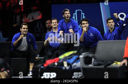 Londra, Regno Unito. 25th Set, 2022. La squadra europea ha giocato la sua squadra durante l'ATP Laver Cup 2022 alla O2 Arena di Londra, Inghilterra, il 23 settembre 2022. Foto di Joshua Smith. Solo per uso editoriale, licenza richiesta per uso commerciale. Non è utilizzabile nelle scommesse, nei giochi o nelle pubblicazioni di un singolo club/campionato/giocatore. Credit: UK Sports Pics Ltd/Alamy Live News Foto Stock