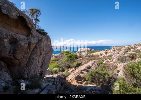 Costa selvaggia della Sardegna, isola Caprera Foto Stock