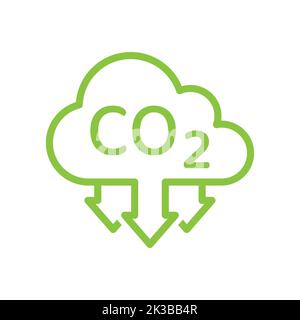 Icona vettore CO2 nuvola e frecce. Simbolo con contorno per la riduzione dell'inquinamento da anidride carbonica. Illustrazione Vettoriale