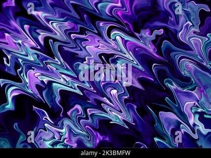 Sfondo astratto di fluido liquido futuristico marmo texture di colori viola, blu e nero Foto Stock