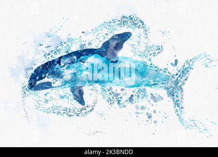 Sfondo astratto di acquerello di balene oceaniche per texture o sfondi Foto Stock