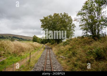 Linee ferroviarie a scartamento ridotto sulla South Tynedale Railway, Cumbria, Regno Unito, la seconda ferrovia a scartamento ridotto più alta dell'Inghilterra. Foto Stock