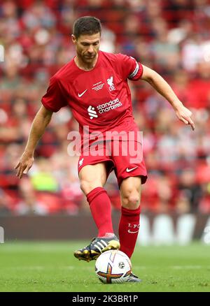 Xabi Alonso di Liverpool durante la partita Legends ad Anfield, Liverpool. Data immagine: Sabato 24 settembre 2022. Foto Stock