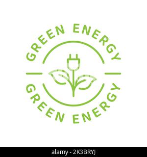 Etichetta del vettore di energia verde. Logo delle risorse sostenibili, naturali e rinnovabili. Illustrazione Vettoriale