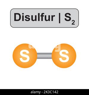 Modello molecolare della molecola di Disulfur (S2). Illustrazione vettoriale. Illustrazione Vettoriale