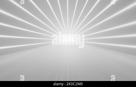 corridoio bianco con luce bianca in tunnel .3d rendering. Foto Stock