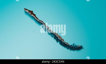 Un rendering 3D della mappa topografica del Cile su sfondo blu Foto Stock