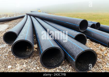 Costruzione di strade e tubi per acque piovane per fognature sanitarie, focalizzazione selettiva Foto Stock